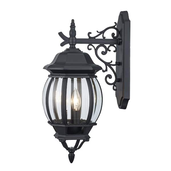 Bel Air Lighting Francisco 21 in. 3-Light Black Lantern Outdoor Wall Light Fixture with Clear Glass