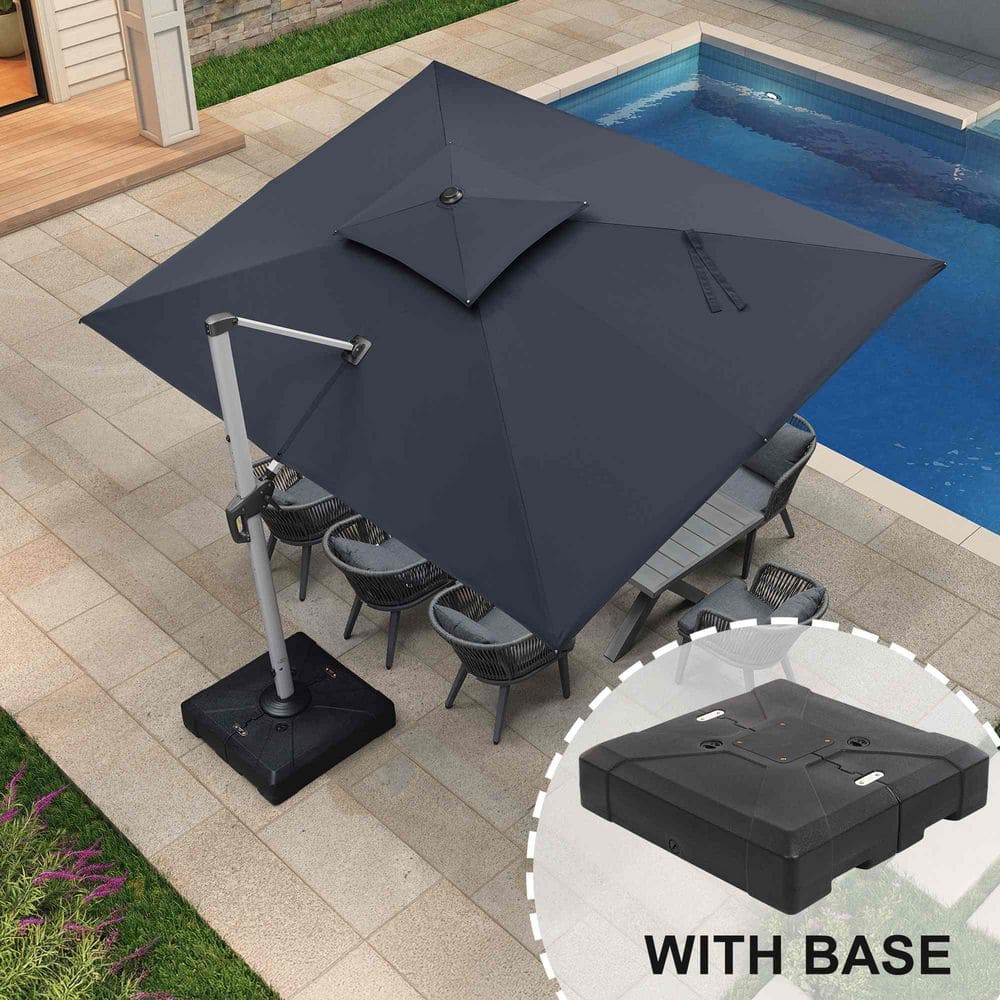 9 ft. x 12 ft. High-Quality Aluminum 360 Rotation Cantilever Polyester Outdoor Patio Umbrella with Base, Gray price history on PriceWatchPro