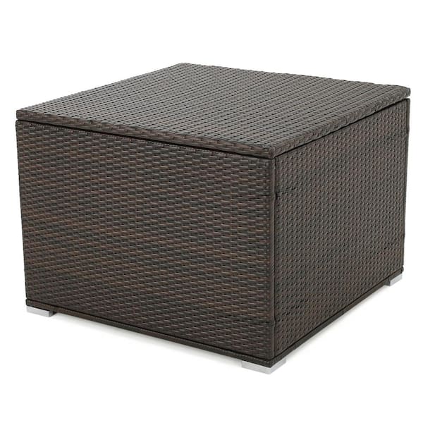 Iliana Multibrown Wicker Outdoor Patio Ottoman with Storage