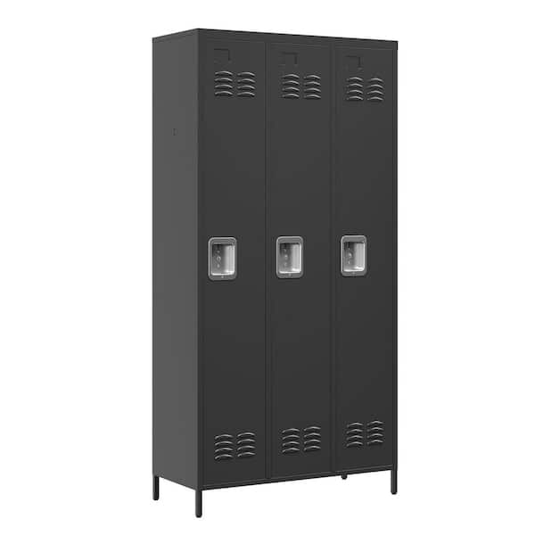 3-Tier 72 in. H Metal Heavy-Duty Storage Cabinet Locker in Black with Key, 3-Door and 9-Compartment