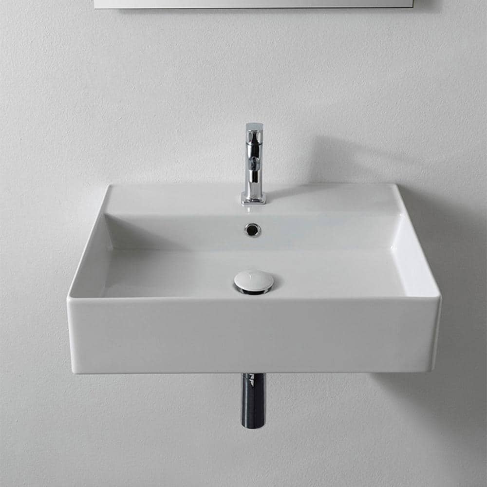 Scarabeo 15'' White Ceramic Rectangular Wall-Mount Bathroom Sink