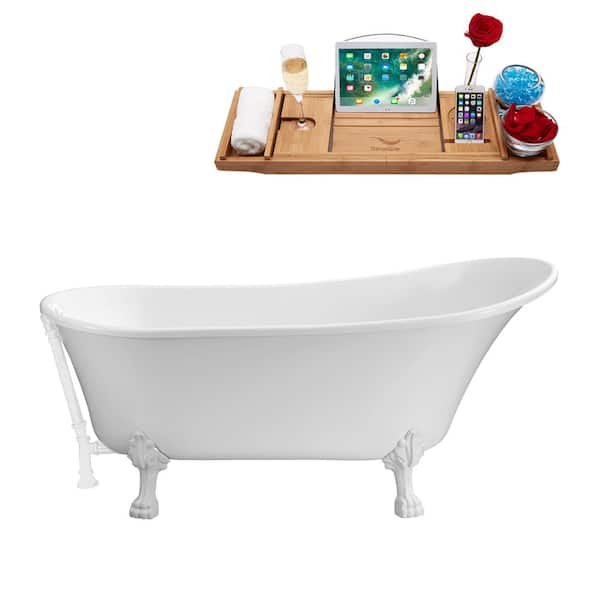 Streamline 67 in. Acrylic Clawfoot Non-Whirlpool Bathtub in Glossy White With Glossy White Clawfeet And Glossy White Drain