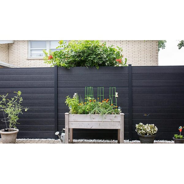 8 ft. H x 6 ft. W x 1 in. Thick Charcoal - Dark Grey - Composite Tongue and Groove Horizontal Fence Panel