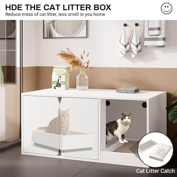 WIAWG 6 in 1 White Cat Hidden Litter Box with Drawer and Shelves, Wood Cat  Litter Box Enclosure Furniture with Litter Catcher Y-THD-180113-02 - The  Home Depot