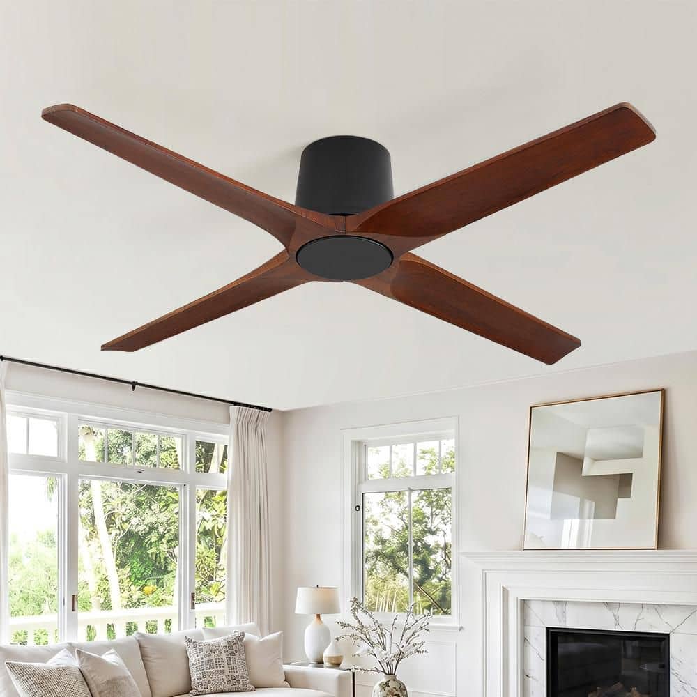 54 in. 4 Solid Wood Blades Indoor Flush Mount Standard Dc Motor Ceiling Fan with Remote, Black and Walnut price history on PriceWatchPro