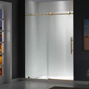 Suffield 44 in. to 48 in. x 76 in. Frameless Sliding Shower Door with Shatter Retention Glass in Brass Gold