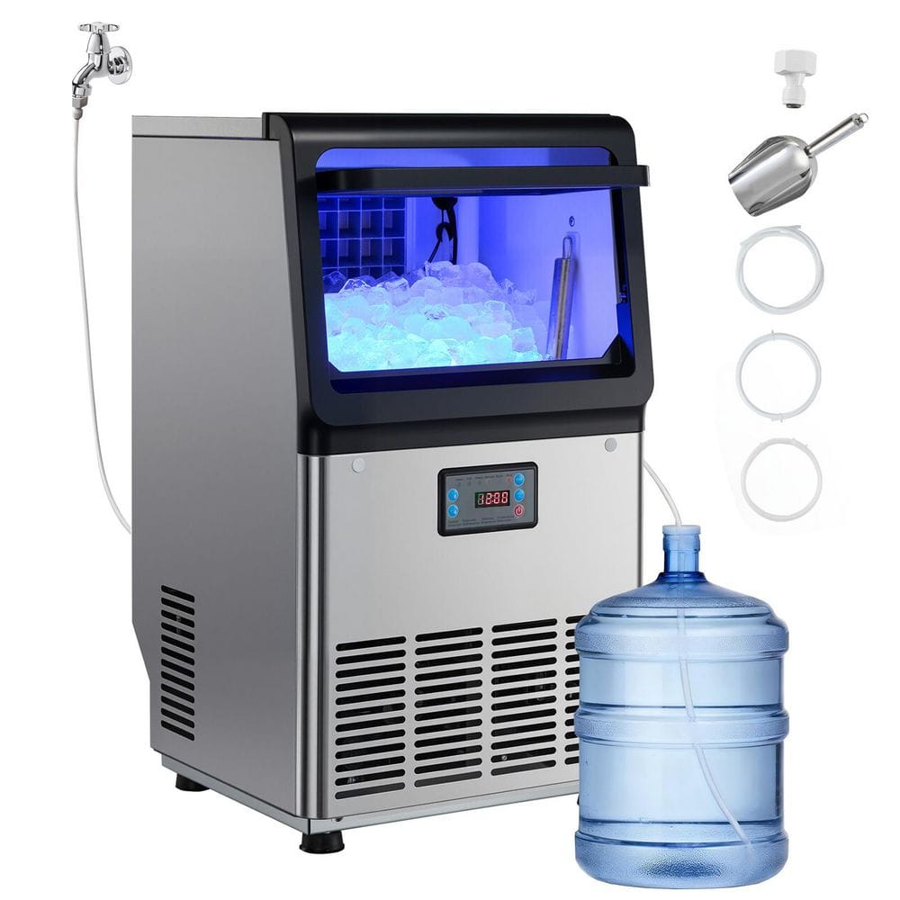 13.39 in. W Commercial Ice Maker Machine 90 lbs./24H Full Size Cube 13 lbs. Storage Capacity Freestanding Silver