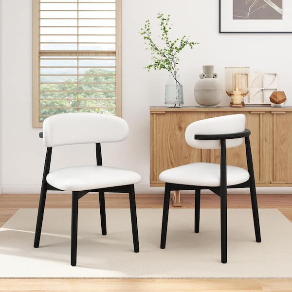 Black Faux Leather Solid Wood Dining Chairs with High-Resilience Foam Cushion, Set of 6