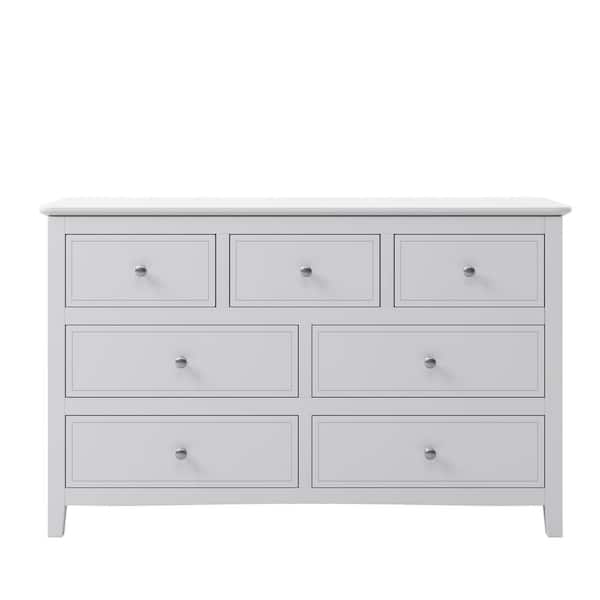 48.42 in. W x 15.35 in D x 30.11 in H MDF Dresser in White with 7-Drawers