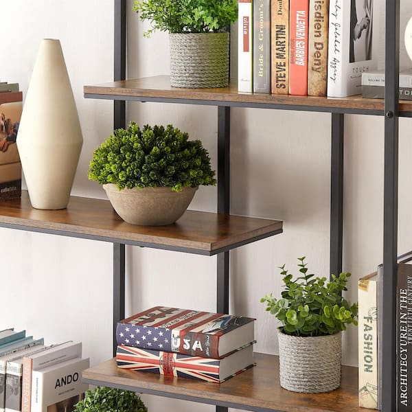 Brown & Black Round Four-Tiered Wood Shelf