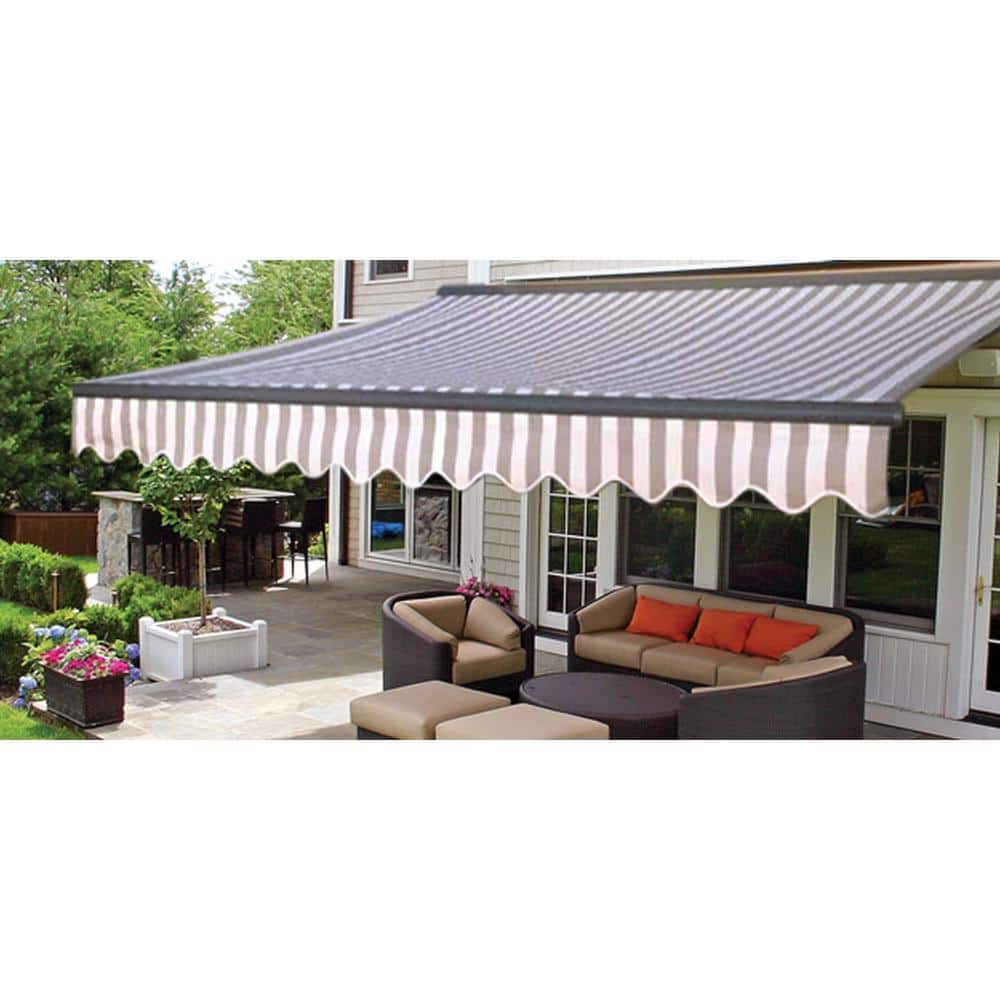 Grey and White Motorized LED Retractable Patio Awning