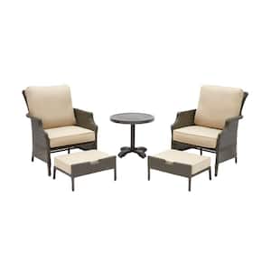 Grayson 5-Piece Ash Gray Wicker Outdoor Patio Small Space Seating Set with Sunbrella Beige Tan Cushions