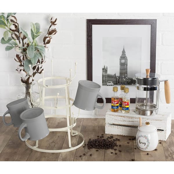Unbranded Iron Kitchen Storage Collection 3-Tier, 9.5 in. x 12.75 in. Antique White Mug Tree Stand