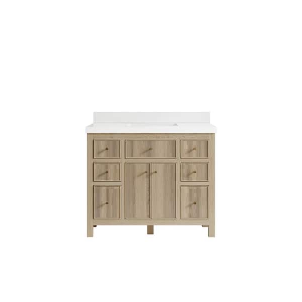 Willow Collections Sonoma Oak 42 in. W x 22 in. D x 36 in. H Bath Vanity in White Oak with 2" White Quartz Top