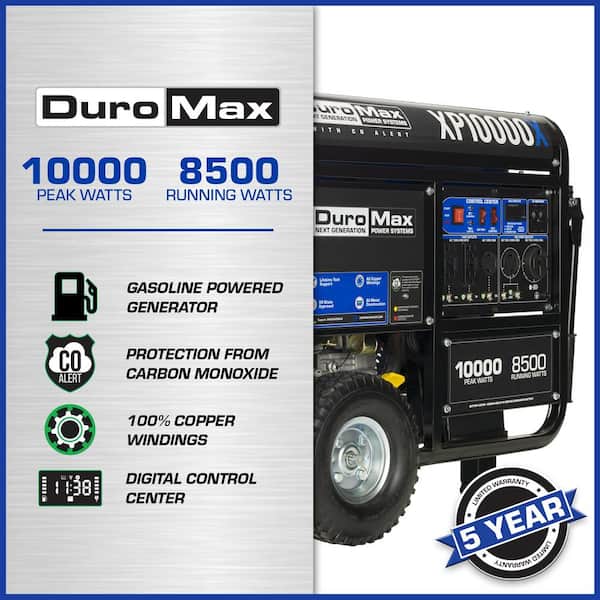 DUROMAX 10,000-Watt/8,500-Watt 420 cc Electric Start Gas Portable Home Power Back Up Generator with CO Alert