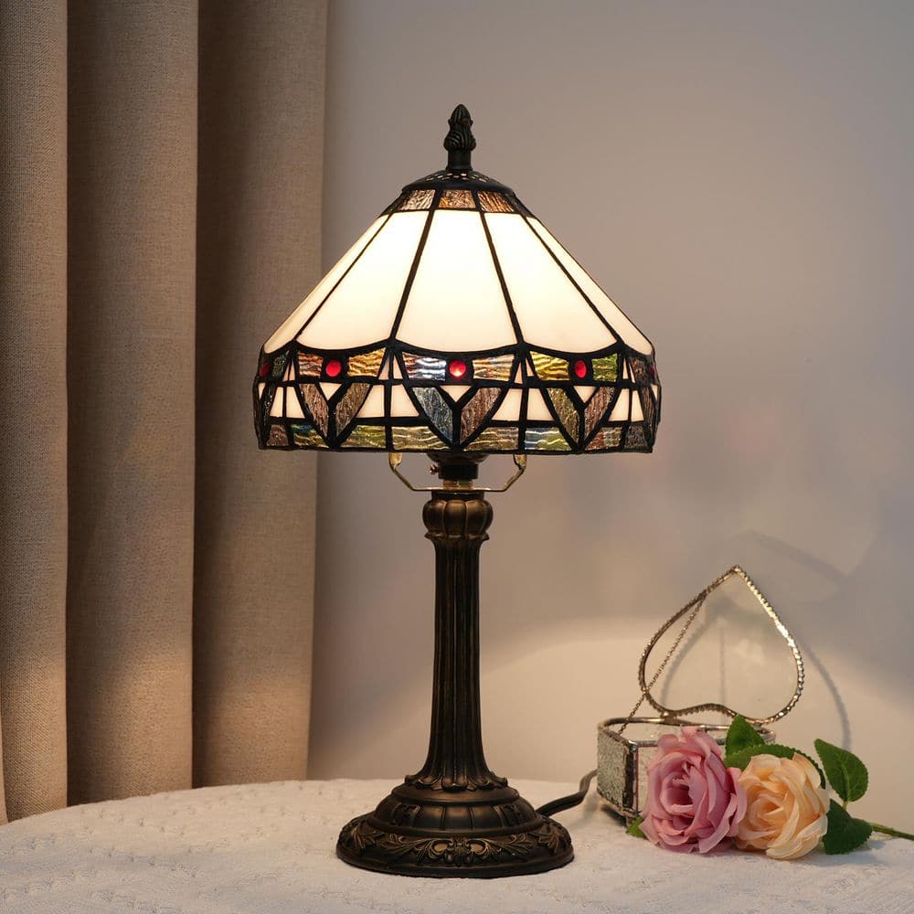 14 in. Tiffany Style Bronze Finish Table Lamp with White Stained Glass Lamp Shade price history on PriceWatchPro