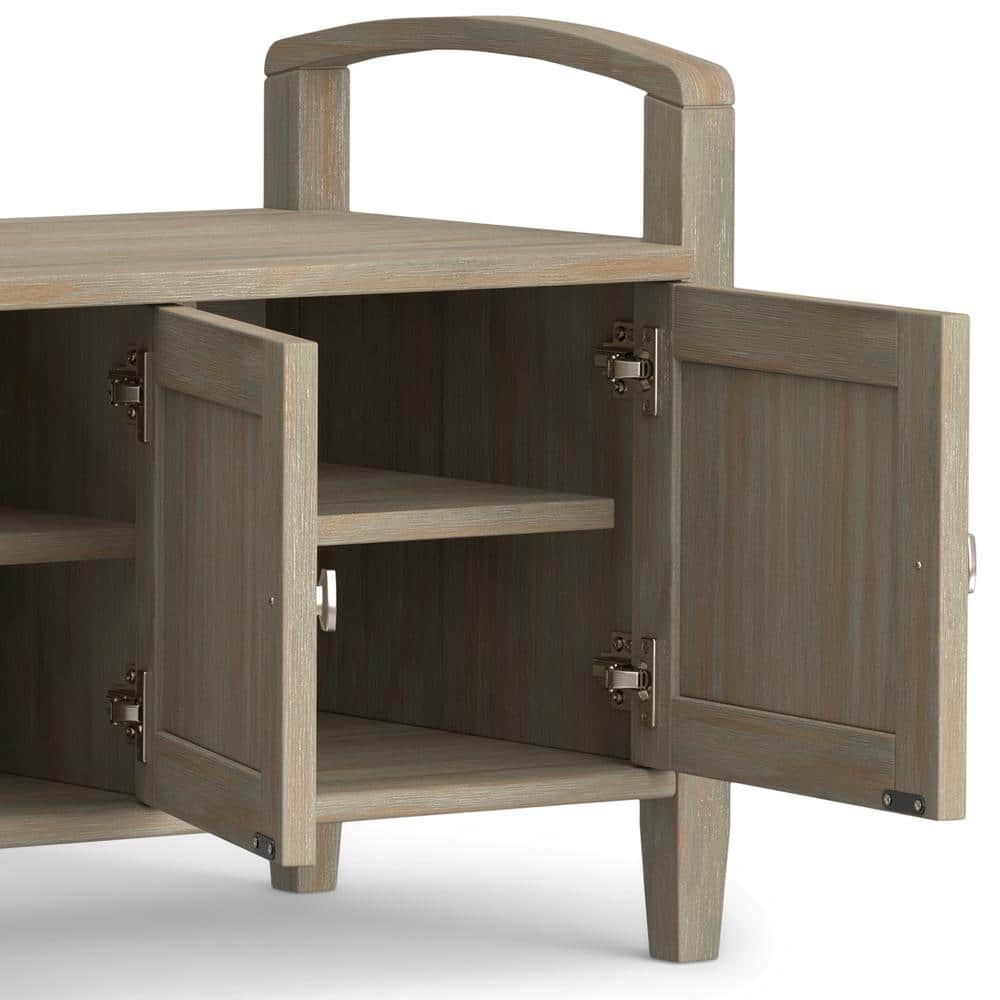Rustic Distressed Gray 44" Solid Hardwood Storage Bench with Armrests