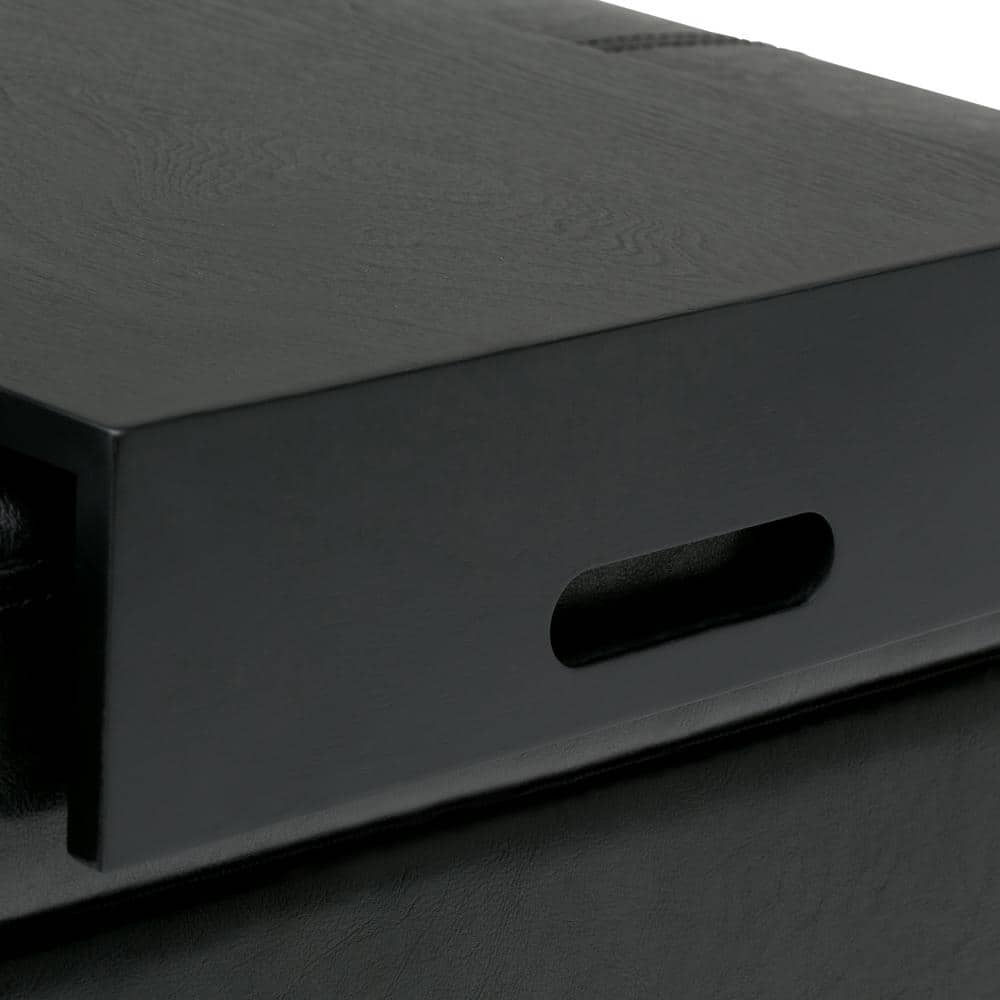 Midnight Black Tufted Faux Leather Cocktail Ottoman with Tray & Storage