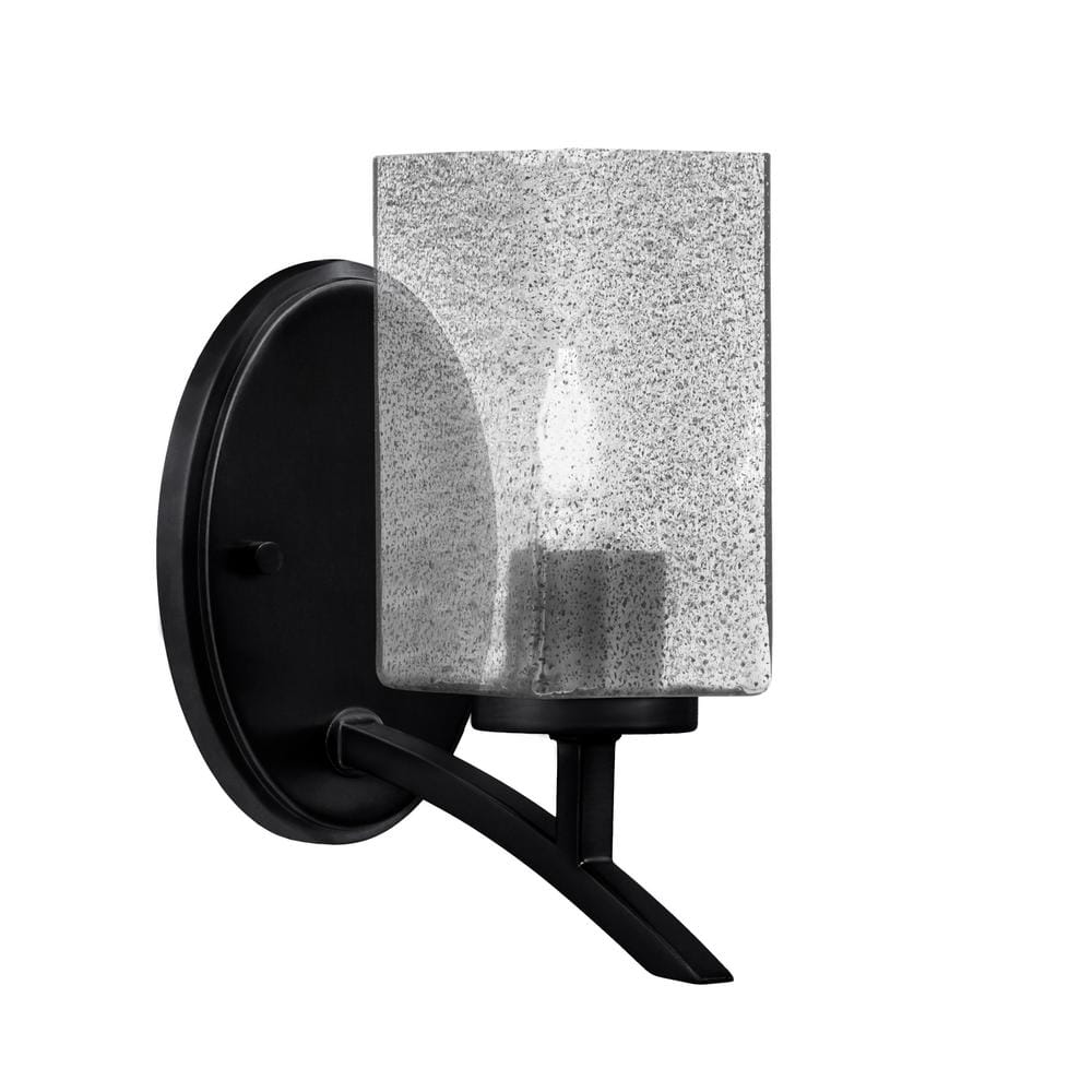 Siena 3.5 in. 1-Light Matte Black Sconce with 3.5 in. Square Smoke Bubble G
