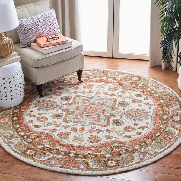 Trace Ivory/Red 6 ft. x 6 ft. Persian Round Area Rug