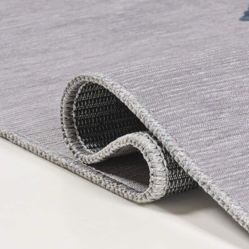 Chayton Minimalist Geometric Gray and Blue Washable Area Rug