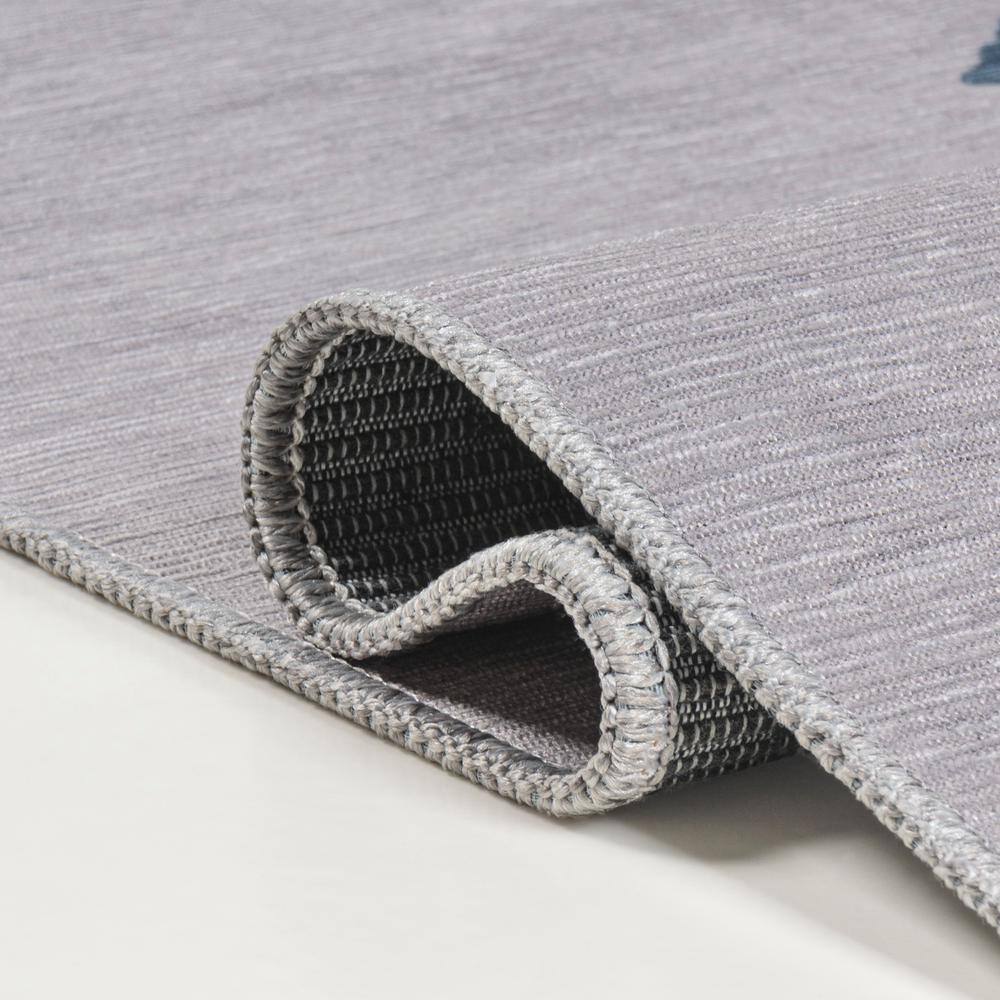 Chayton Gray and Blue Geometric Washable Chenille Area Rug