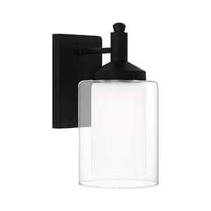 Jaylin 6 in. 1-Light Matte Black Sconce with Clear and Frosted Glass Shade