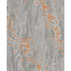 56 sq. ft. Ash Grey and Metallic Pumpkin Splatter Paper Unpasted Wallpaper Roll