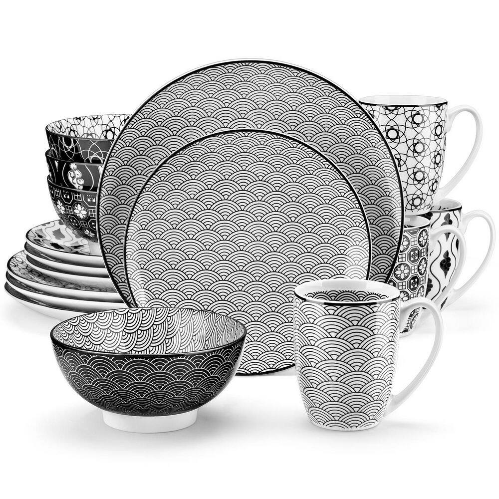16-Piece Gray Patterned Porcelain Dinnerware Set (Service for 4) Tableware Set with Dinner Plate Dessert Plate Bowl Mug price history on PriceWatchPro