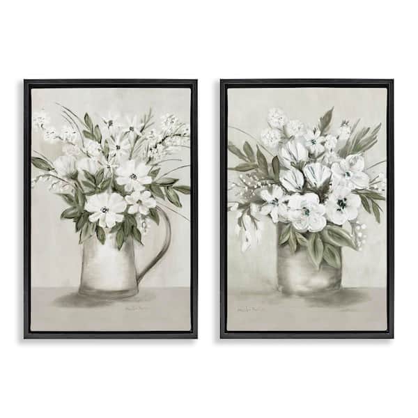 Stupell Industries Country Vases with Bouquets by Marilyn Dunlap 2-Pieces Black Floater Frame Nature Graphic Art Print 25 in. x 17 in.