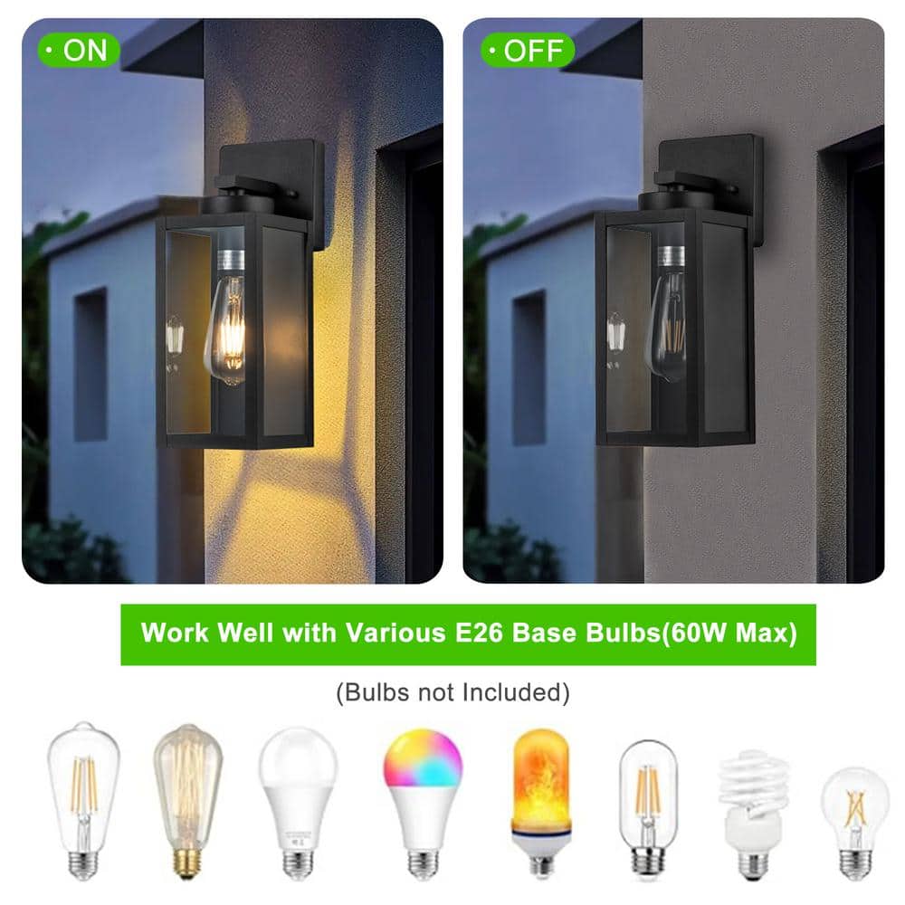 Matte Black Modern Outdoor Wall Lantern Sconce with Clear Glass