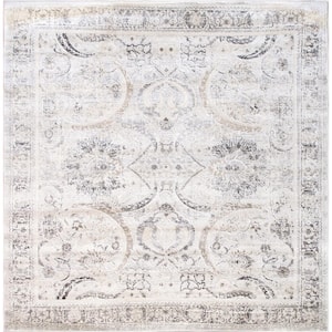 Fantasia Ivory/Silver6 ft. x 6 ft. Square Abstract Area Rug