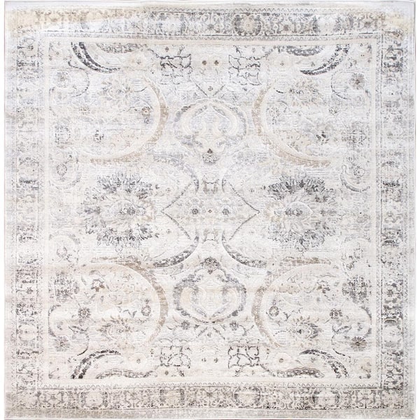 Pasargad Home Fantasia Ivory/Silver6 ft. x 6 ft. Square Abstract Area Rug