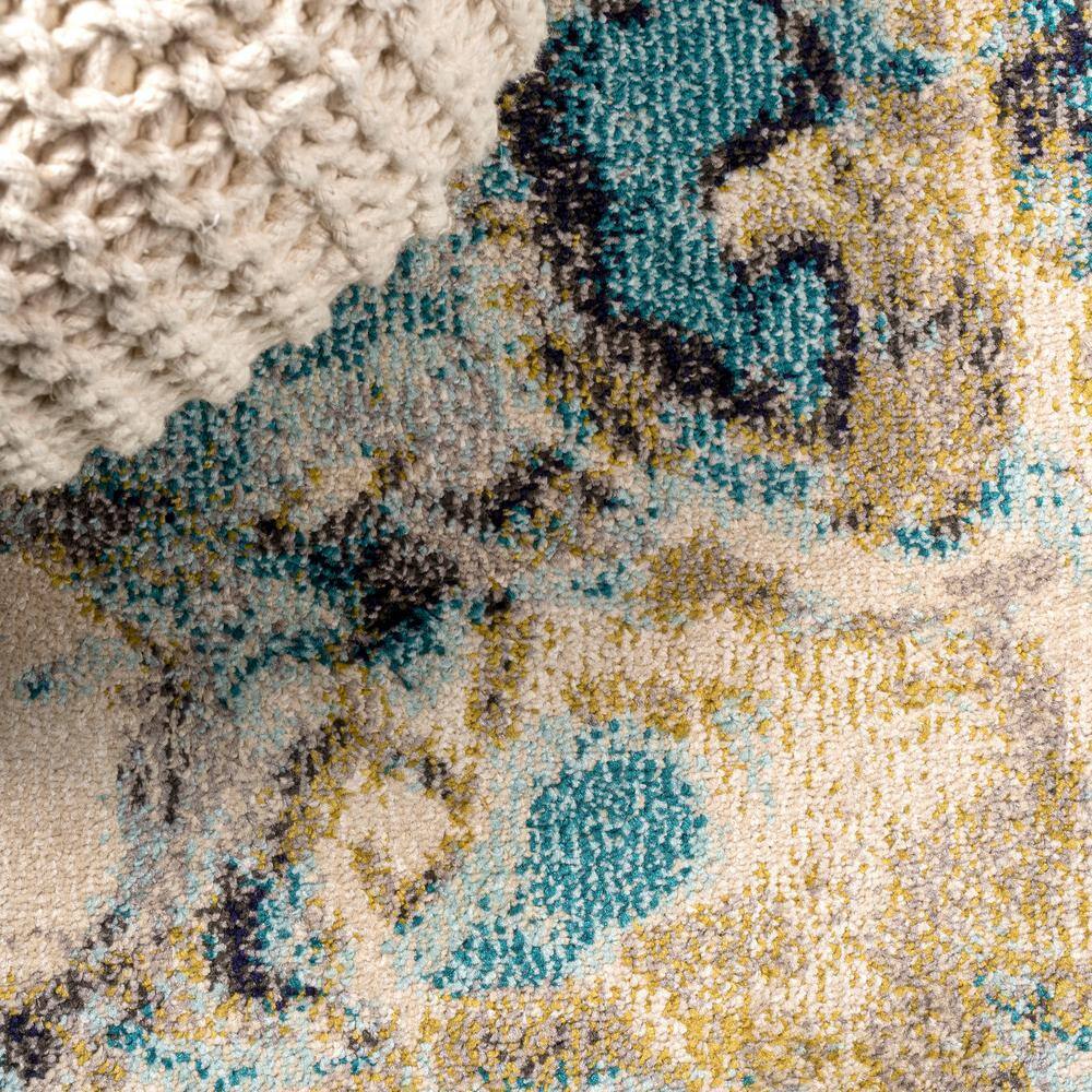 Pebble Blue and Beige Marbled Abstract Runner Rug