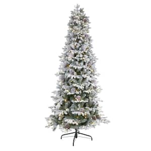 7.5 ft. Flocked Alaskan Pre-Lit Artificial Christmas Tree 350 LED Lights and 2155 Bendable Branches
