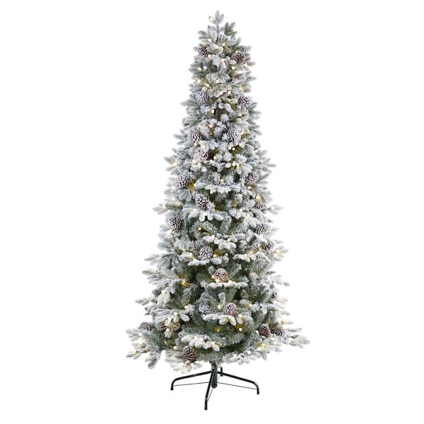 Nearly Natural 7.5 ft. Flocked Alaskan Pre-Lit Artificial Christmas Tree 350 LED Lights and 2155 Bendable Branches