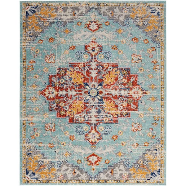 Nourison Passion Aqua Multicolor 8 ft. x 10 ft. Center medallion Traditional Area Rug