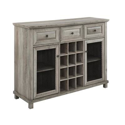 Home Source Grey Wash Cabinet and Wine Rack with Mesh Doors
