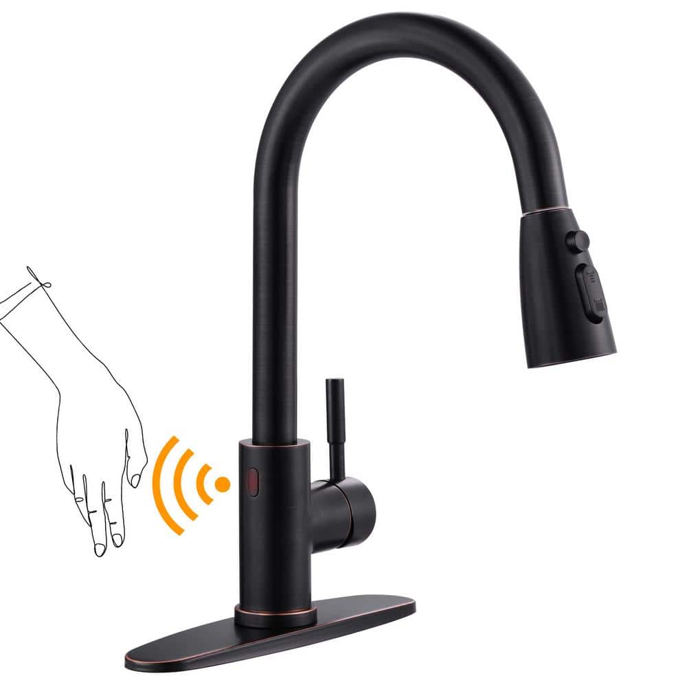 Oil Rubbed Bronze Touchless Pull-Down Kitchen Faucet with Spray