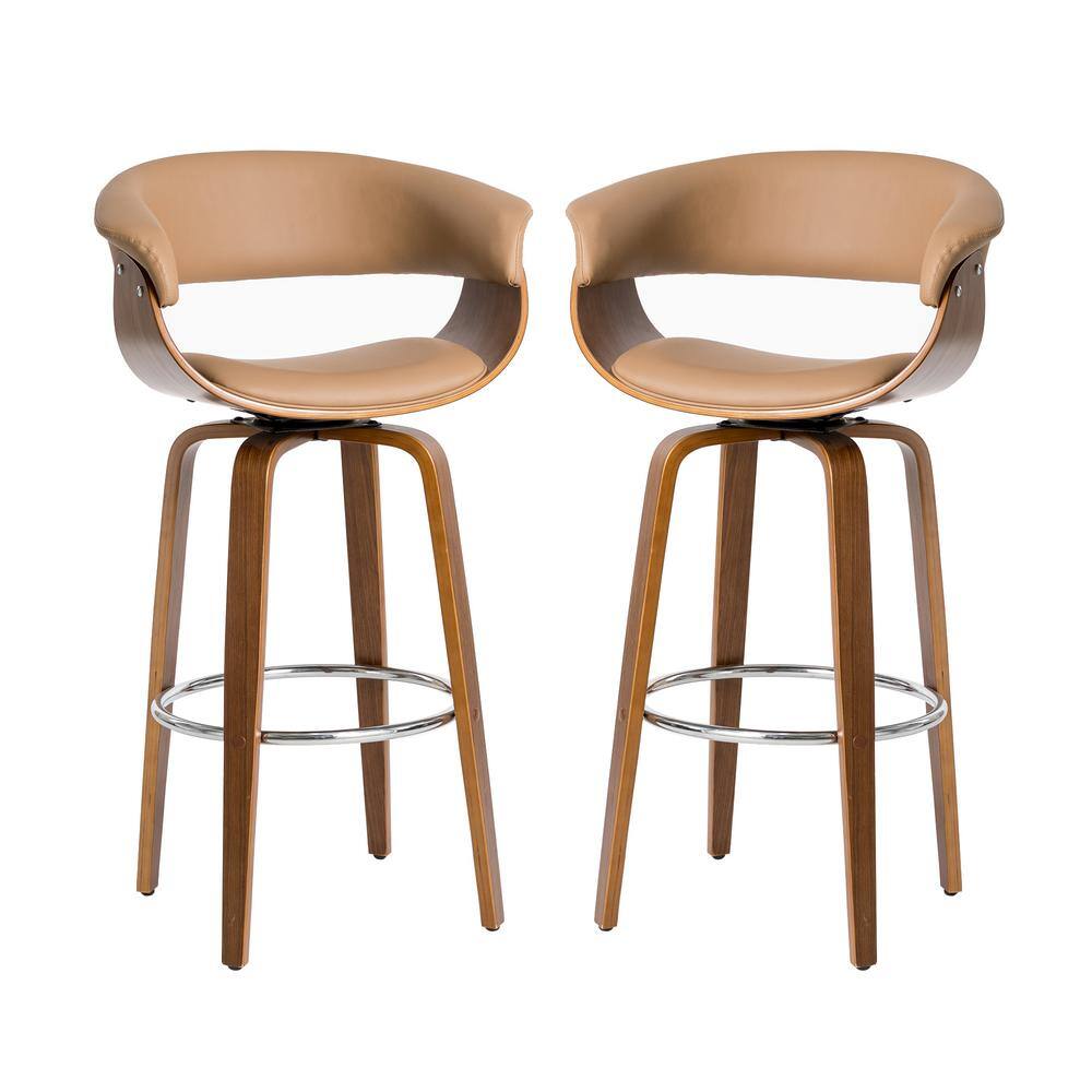 Glitzhome Mid-Century Modern Bentwood Swivel Bar Chair, Set of 2