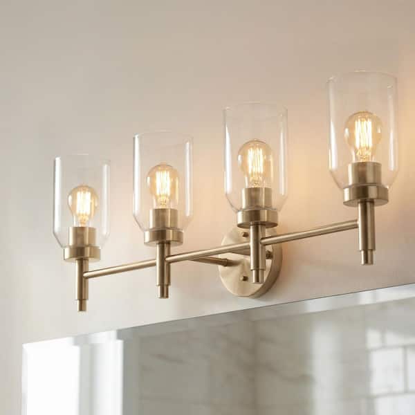 Madden 34 in. 4-Light Champagne Bronze Modern Bathroom Vanity Light with Clear Glass