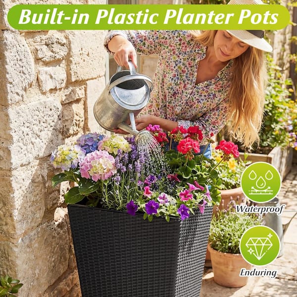 3-Piece Tapered Wicker Planter Set with PP Rattan Plant Boxes and