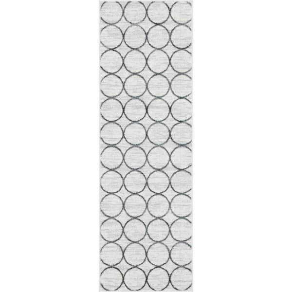 Unique Loom Matrix Trellis Dots White 3 ft. x 10 ft. Runner Rug