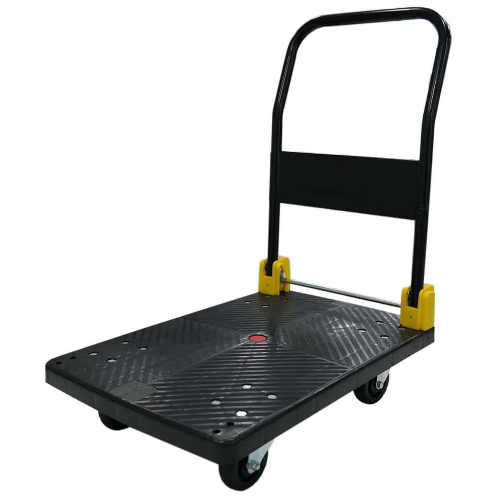Black 28 in. D x 19 in. W Metal Foldable Platform Handle Push Hand Truck Ca