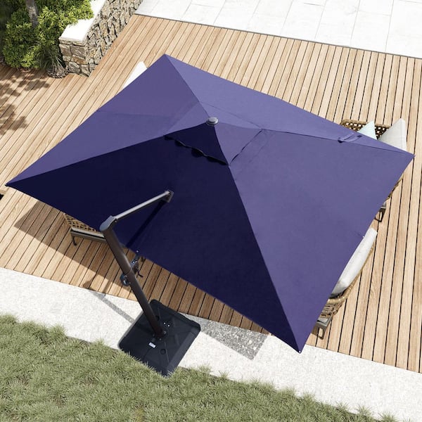 Heavy-Duty 12.5 ft. x 10 ft. Aluminum Outdoor Offset Cantilever Tilt 360° Swivel Patio Umbrella in Navy with Base