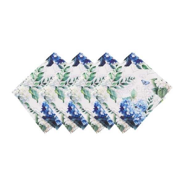 Threadmade Home Hydrangea Bloom Floral Dinner Napkins, Set of 4, Multicolor - 17"W x 17"L