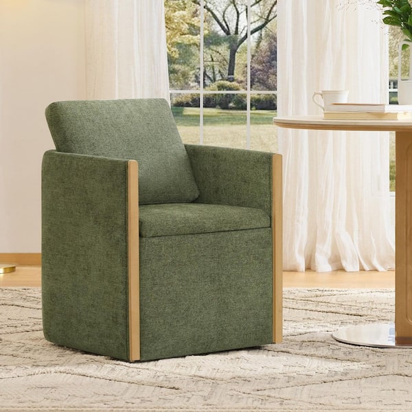 Tessa Green Fabric Modern Upholstered Dining Chairs with Rolling Wheels and Hidden Storage for Dining Room