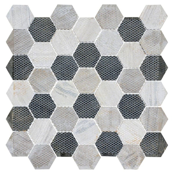 Channing Hazelton Brown 2 in.x 2 in. Hexagon Honeycomb Gloss Natural Stone Wall and Floor Mosaic Tile (4.85sq.ft./Case)