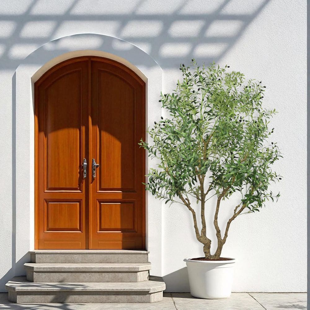 1-Piece 8 ft. Artificial Olive Tree with Natural Trunk and Lifelike Olive Leaves and Fruit price history on PriceWatchPro
