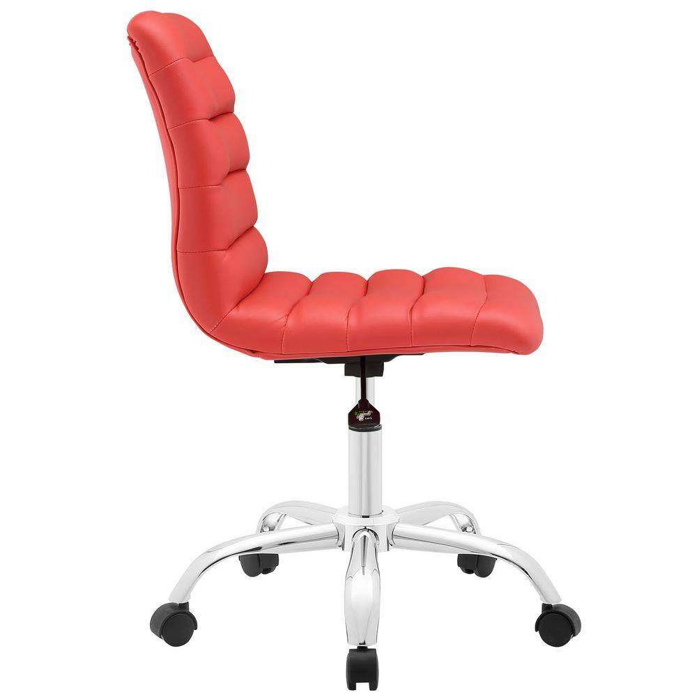 Red Vinyl Armless Swivel Office Chair with Chrome Base